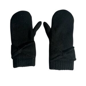 FITS Women’s Black Knit Bow Detail Faux Fur Lining Convertible Winter Mittens